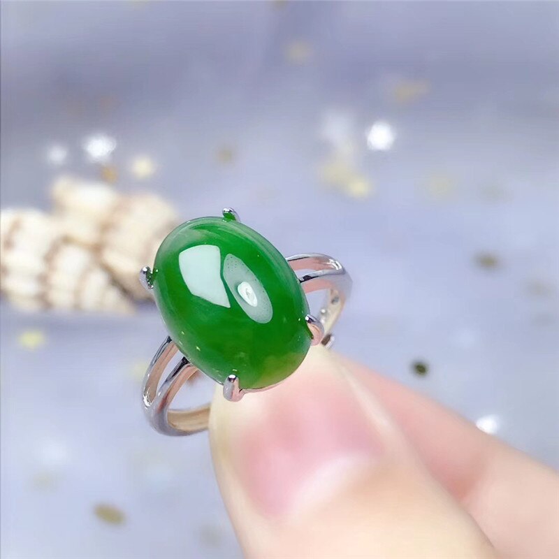 LeeChee Natural Green Jasper Ring for Women Birthday Gift 10*14MM Jade Fine Jewelry Daily Wear for Office Lady Real 925 Sliver - mybesthealthandwellness