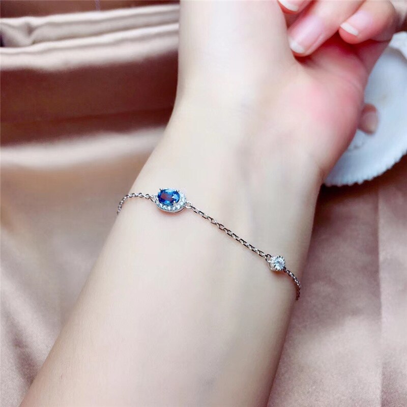 LeeChee Natural Sri Lanka Sapphire Bracelet 4*6MM Blue Gemstone Jewelry for Women Anniversary Gift Birthstone Real 925 Silver - mybesthealthandwellness