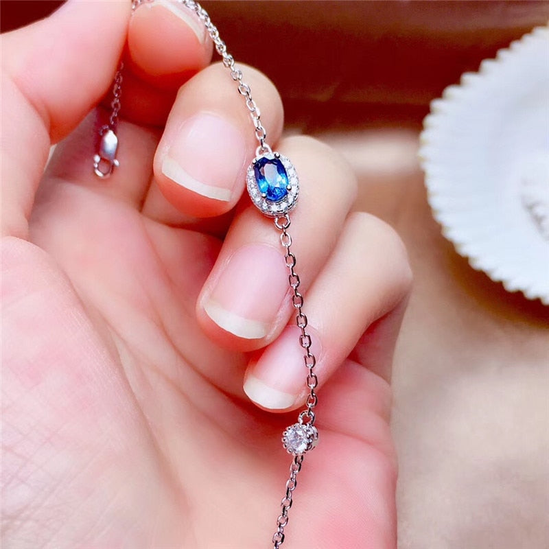 LeeChee Natural Sri Lanka Sapphire Bracelet 4*6MM Blue Gemstone Jewelry for Women Anniversary Gift Birthstone Real 925 Silver - mybesthealthandwellness