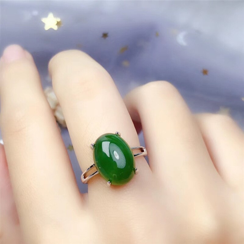 LeeChee Natural Green Jasper Ring for Women Birthday Gift 10*14MM Jade Fine Jewelry Daily Wear for Office Lady Real 925 Sliver - mybesthealthandwellness