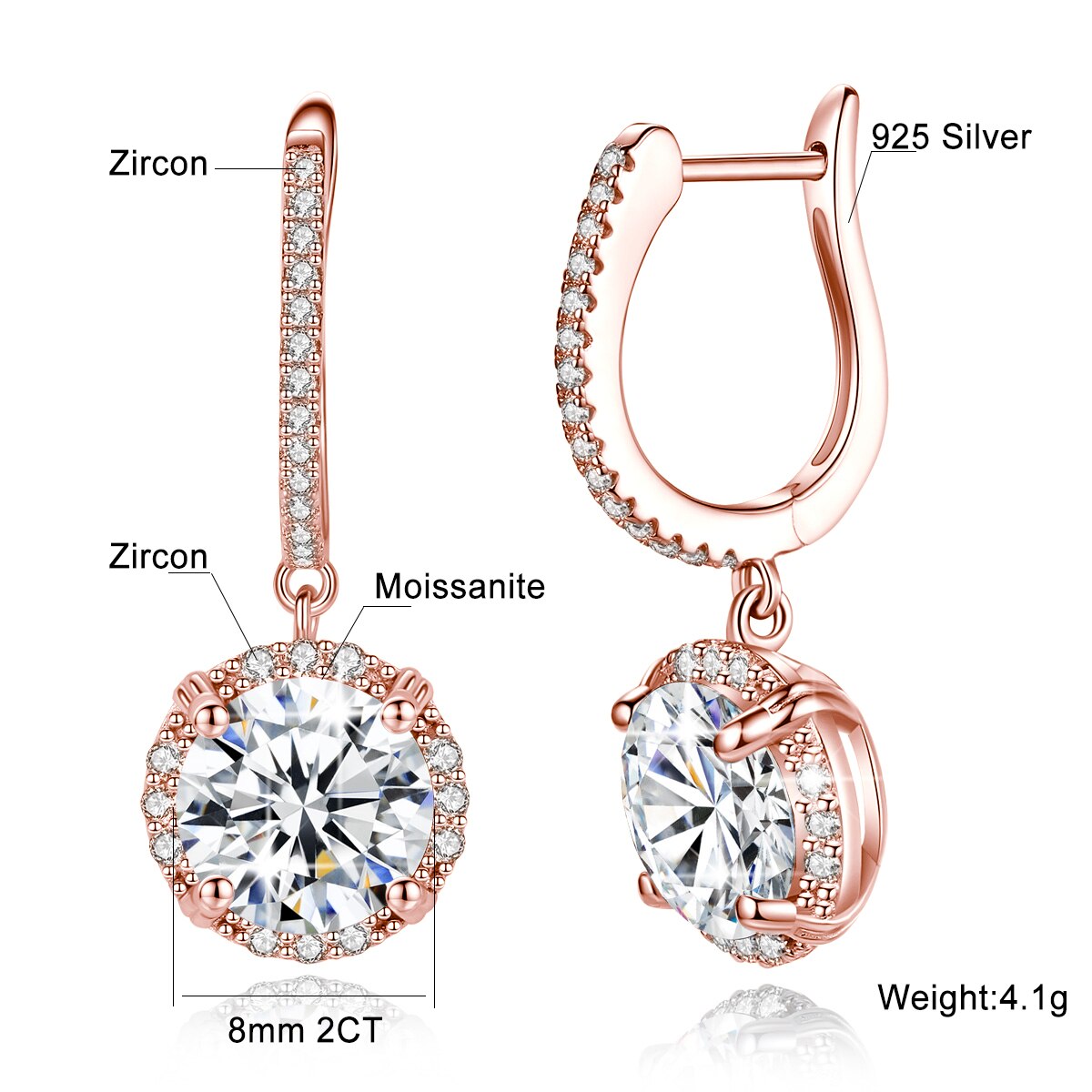 2022 New 925 Sterling Silver Woman Drop Earrings 2CT Round Moissanite Diamond Earring Wedding Engagement Luxury Quality Jewelry - mybesthealthandwellness