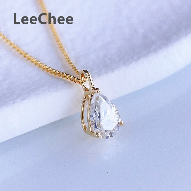 18K Yellow Gold Pendant 0.8CT Real Moissanite Necklace 5*7MM VVS Lab Diamond Fine Jewelry with Certificate AU750 White Rose Gold - mybesthealthandwellness