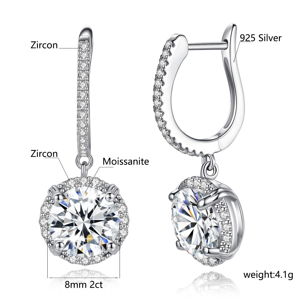 2022 New 925 Sterling Silver Woman Drop Earrings 2CT Round Moissanite Diamond Earring Wedding Engagement Luxury Quality Jewelry - mybesthealthandwellness