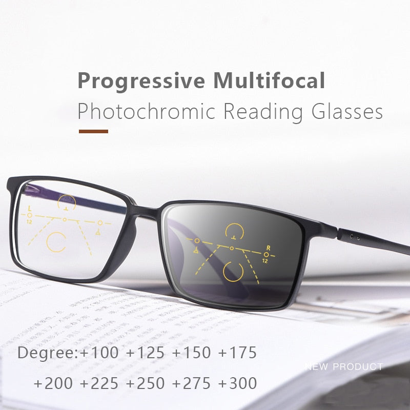 Square Frame Progressive Photochromic Reading Glasses Men High Quality TR90 Hyperopia Glasses Multifocal Transition Eyeglass 225 - mybesthealthandwellness