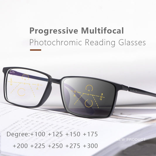 Square Frame Progressive Photochromic Reading Glasses Men High Quality TR90 Hyperopia Glasses Multifocal Transition Eyeglass 225 - mybesthealthandwellness