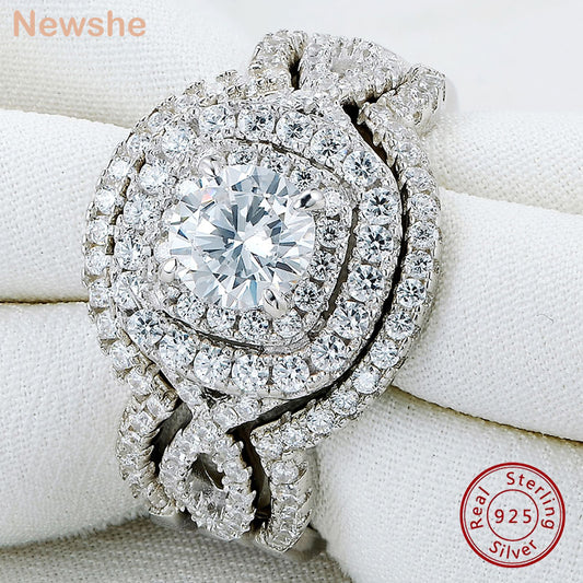 Newshe 3Pcs 925 Sterling Silver Wedding Rings Set for Women CZ Simulated Diamond Bridal Engagement Ring Luxury Jewelry - mybesthealthandwellness