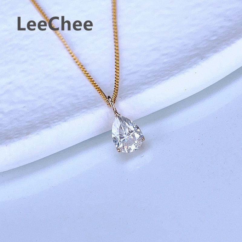 18K Yellow Gold Pendant 0.8CT Real Moissanite Necklace 5*7MM VVS Lab Diamond Fine Jewelry with Certificate AU750 White Rose Gold - mybesthealthandwellness