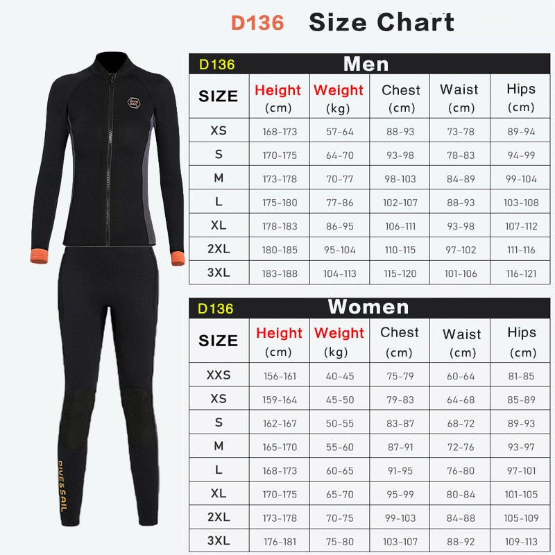 Wetsuit 3MM Neoprene Men Long Sleeve Split Wetsuit Warm Jacket Pants Plus Size Women Swimsuit Scuba Diving Snorkeling Surf Suit - mybesthealthandwellness