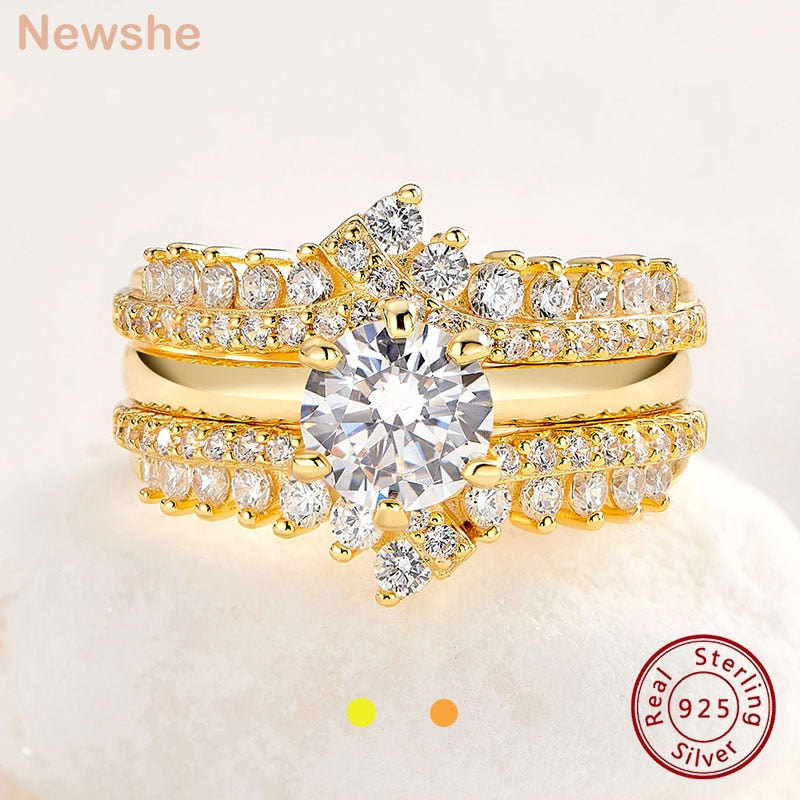 Newshe Yellow/Rose Gold 925 Sterling Silver Engagement Ring Set for Women Enhancer Wedding Band High Grade Zircon Jewelry - mybesthealthandwellness