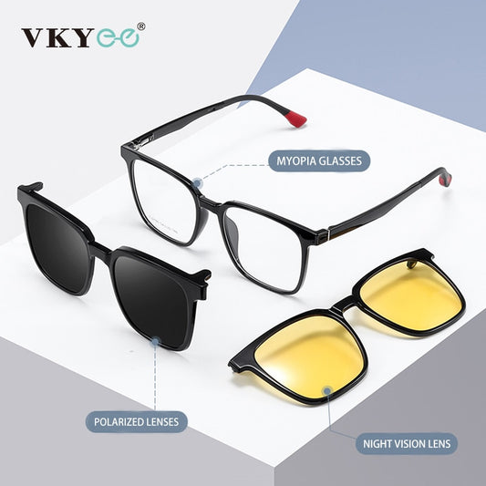 VKYEE Magnetic Clip on Optical Myopia Glasses For Men Polarized Sunglasses Night Vision Prescription Reading Glasses TJ2190 - mybesthealthandwellness