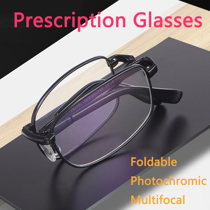 Custom Pure Titanium Foldable Prescription Glasses Unisex Multifocal Transition Reading Glasses Photochromic Portable Ultralight - mybesthealthandwellness