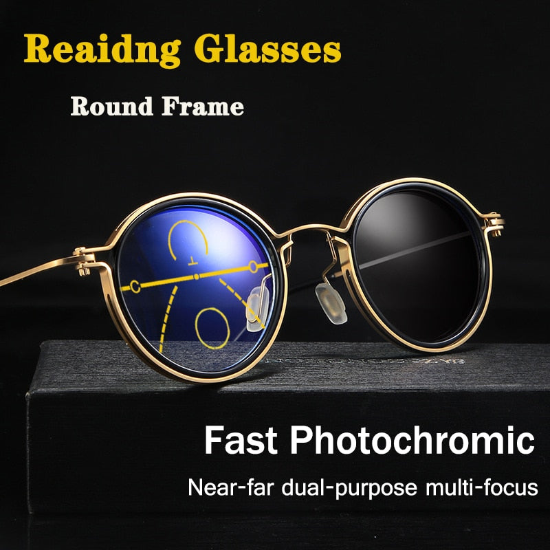 Round frame Retro Progressive Photochromic Reading Glasses Men Women Multifocal Anti blue light Computer Spectacles +1.0 To +4.0 - mybesthealthandwellness