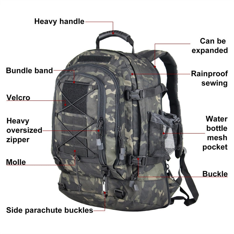 60L Military Tactical Backpack Army Molle Assault Rucksack 3P Outdoor Travel Hiking Rucksacks Camping Hunting Climbing Bags - mybesthealthandwellness