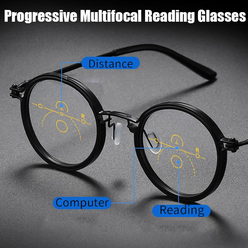 Round frame Retro Progressive Photochromic Reading Glasses Men Women Multifocal Anti blue light Computer Spectacles +1.0 To +4.0 - mybesthealthandwellness