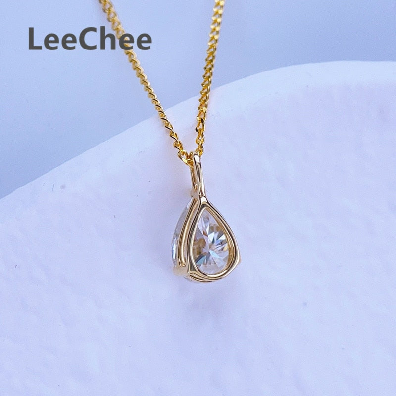 18K Yellow Gold Pendant 0.8CT Real Moissanite Necklace 5*7MM VVS Lab Diamond Fine Jewelry with Certificate AU750 White Rose Gold - mybesthealthandwellness