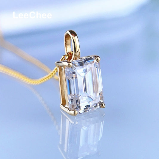 Real 18K Yellow Gold Pendant 2CT 6*8MM Emerald Cut Moissanite Necklace VVS Lab Diamond Fine Jewelry White Au750 with Certificate - mybesthealthandwellness