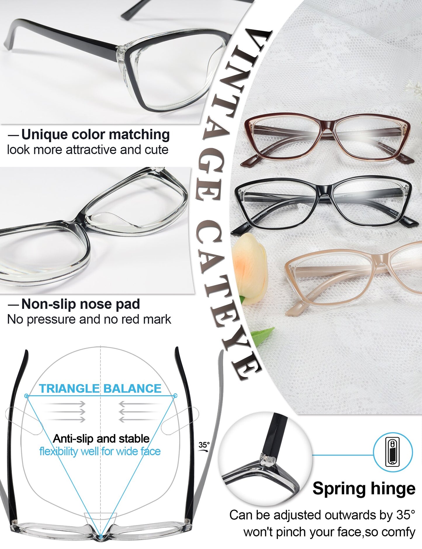 MARE AZZURO Cat Eye Reading Glasses Women Fashion Hyperopia Eyeglasses Retro Cute Readers +1.0 1.5 2.0 2.5 3.0 3.5 4.0 5.0 6.0 - mybesthealthandwellness